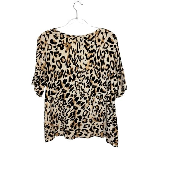 CHICOS Size 3 US XL Leopard‎ Print Pima Cotton Knit V- Neck Pullover Shirt - Picture 2 of 5